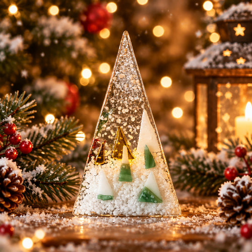 Fused glass Christmas tree tealight holder.