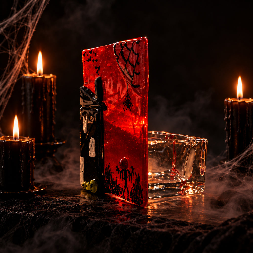 Spooky fused glass tealight holders.