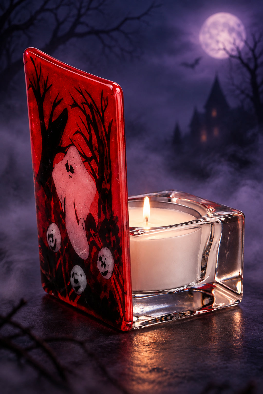 Spooky fused glass tealight holders.