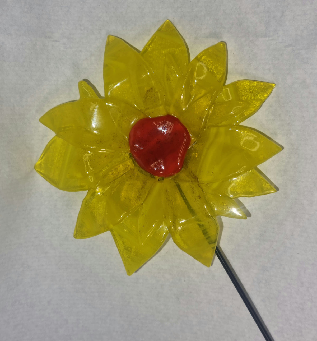 Fused glass garden sunflower stake.