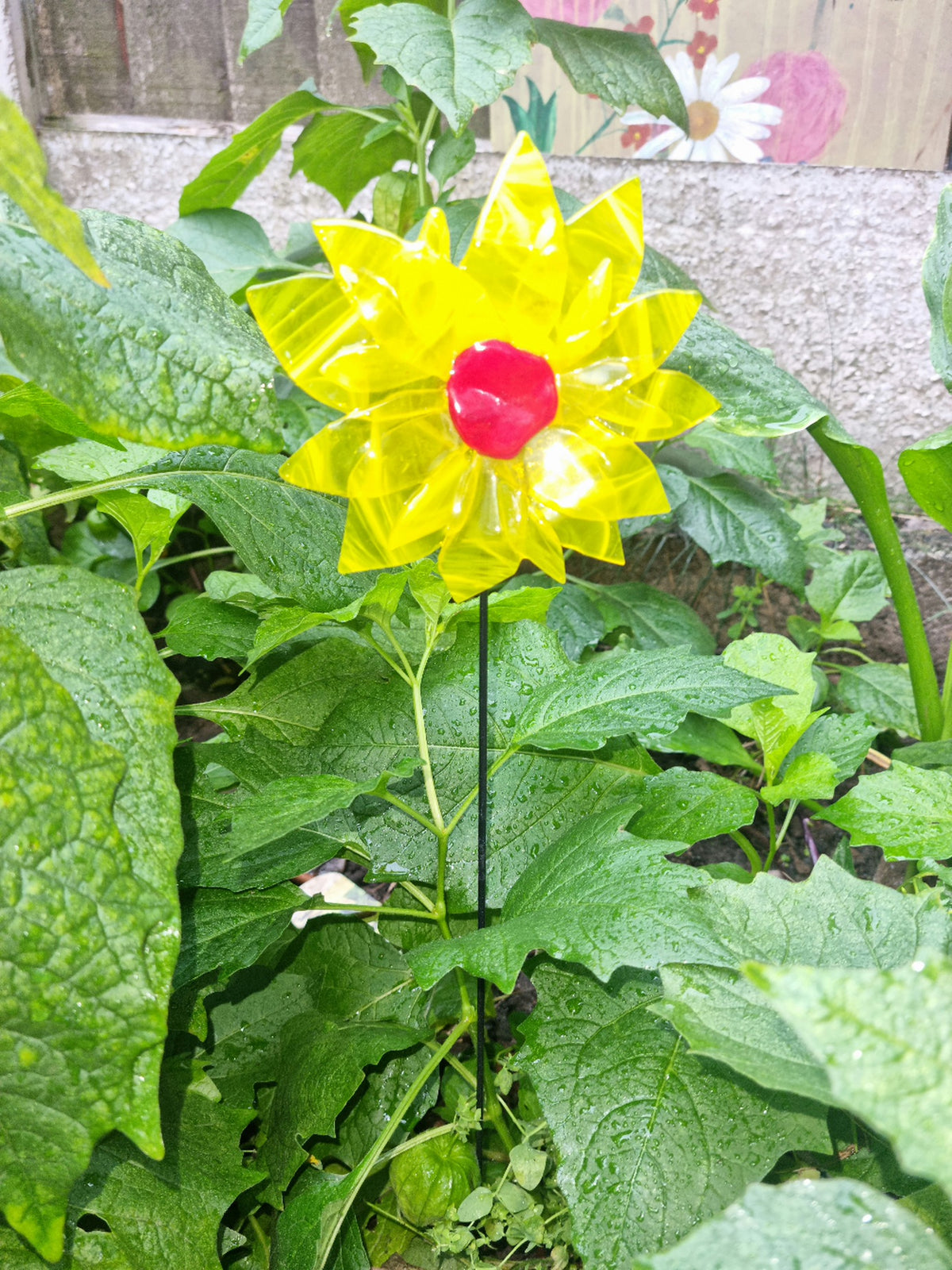 Fused glass garden sunflower stake.