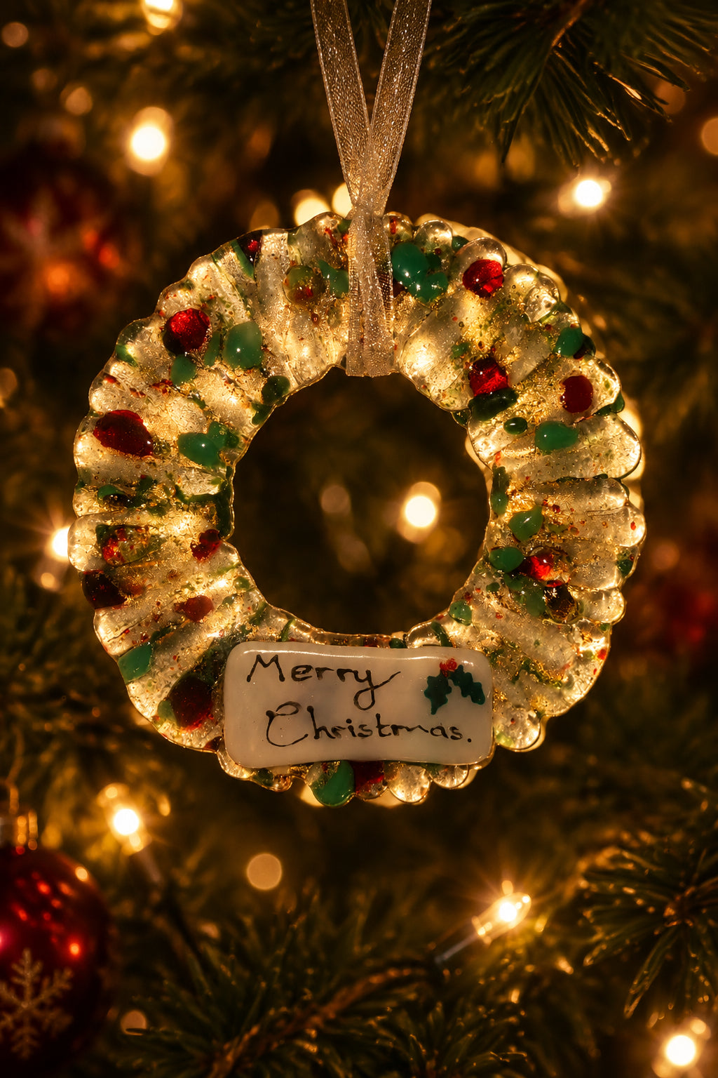 Fused glass Christmas tree wreath