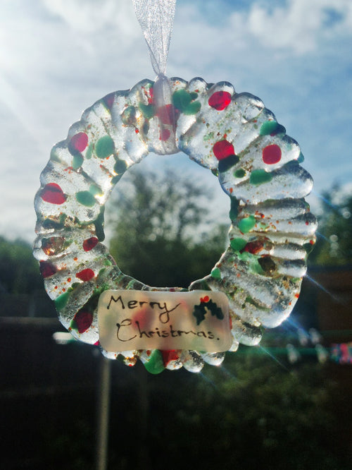 Fused glass Christmas tree wreath