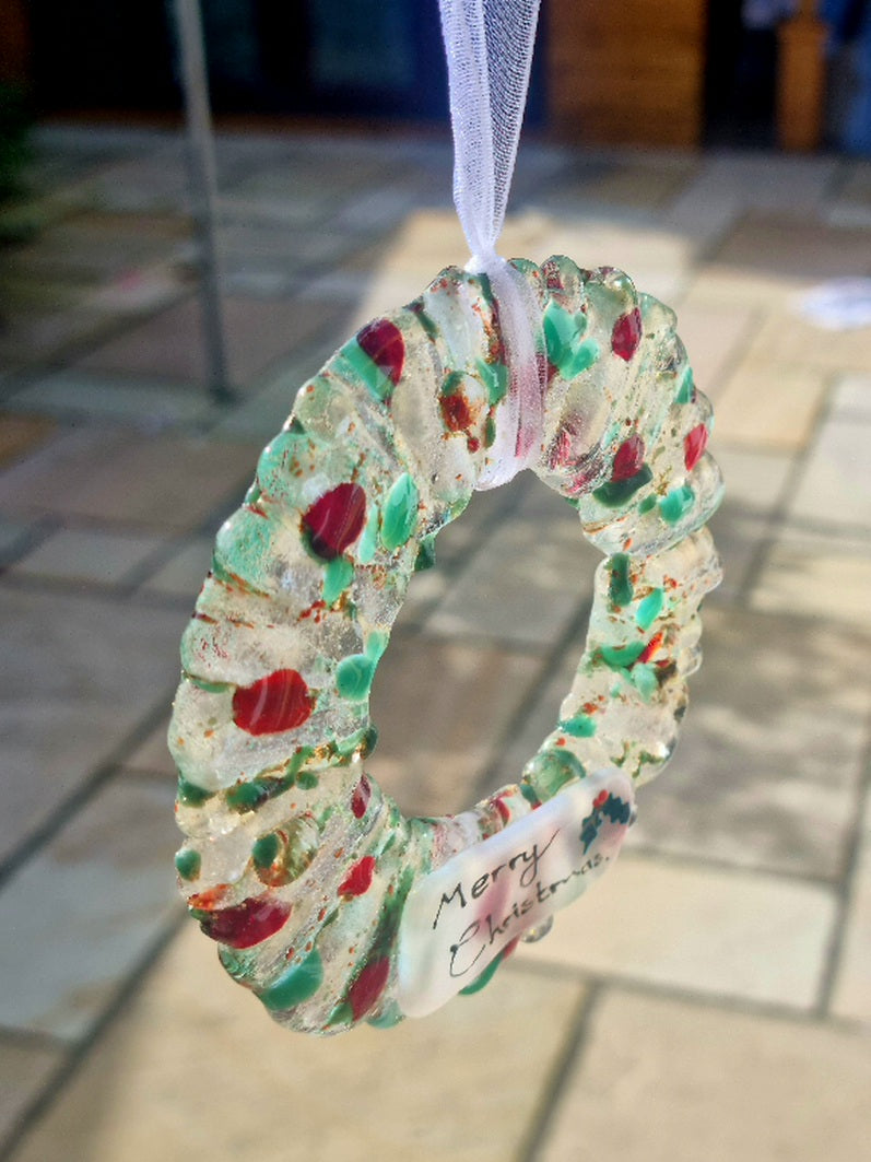 Fused glass Christmas tree wreath