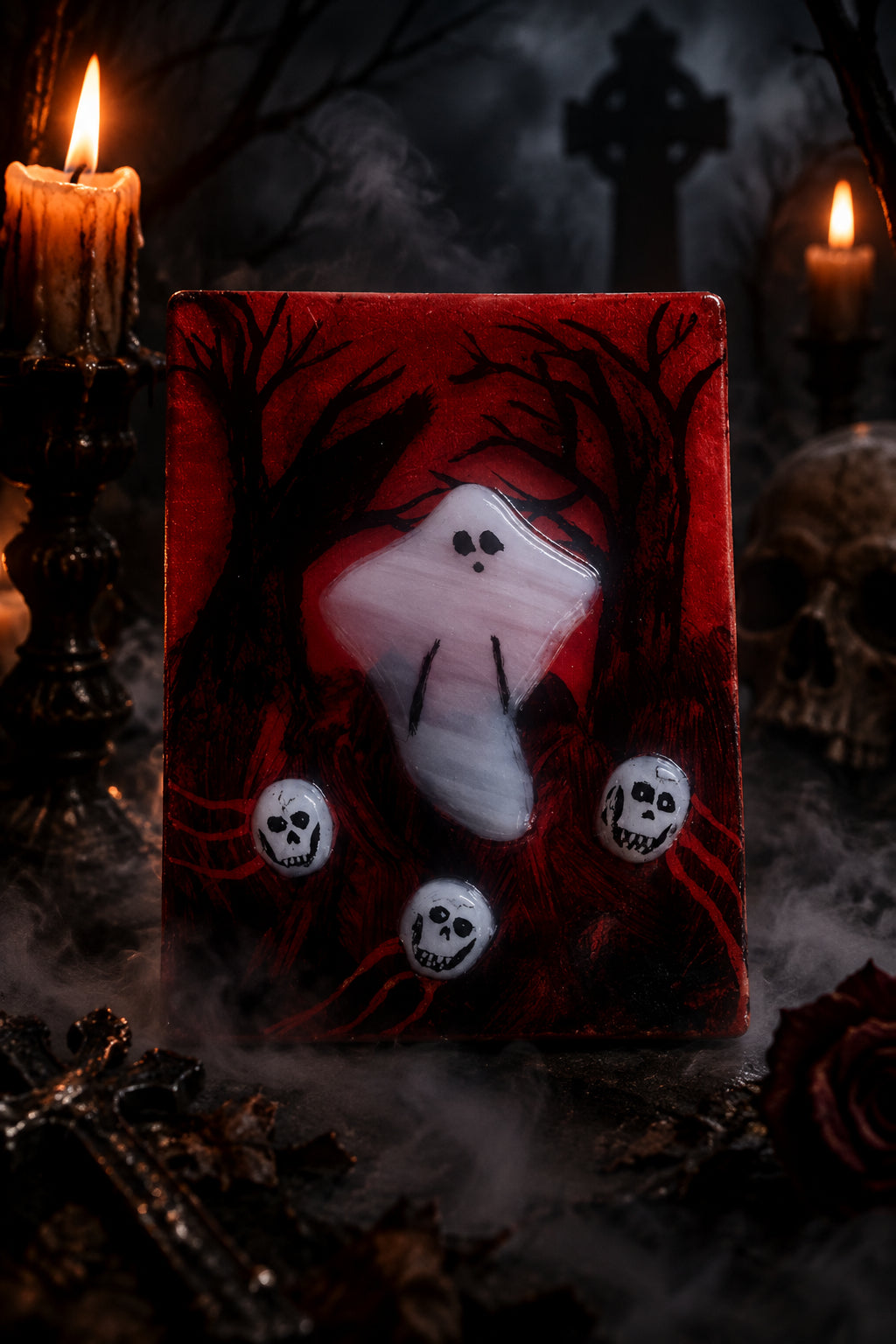 Spooky fused glass tealight holders.