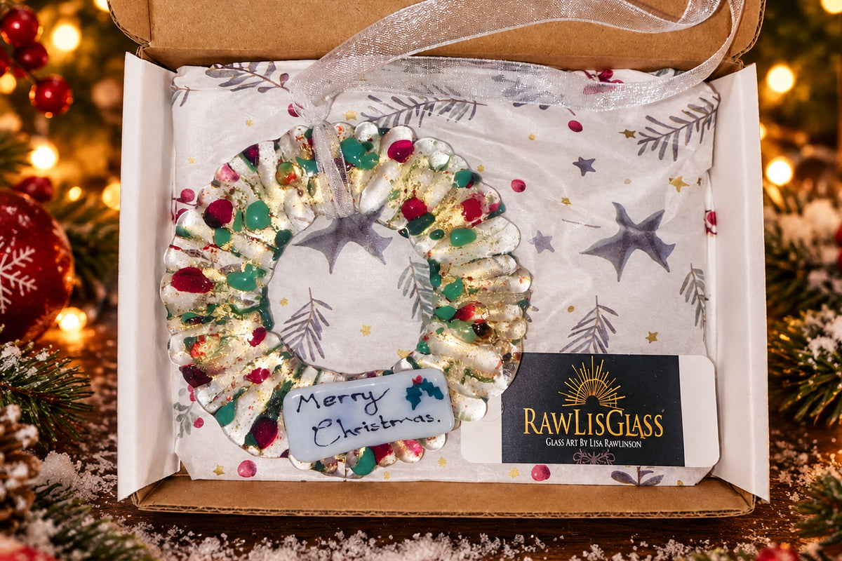 Fused glass Christmas tree wreath